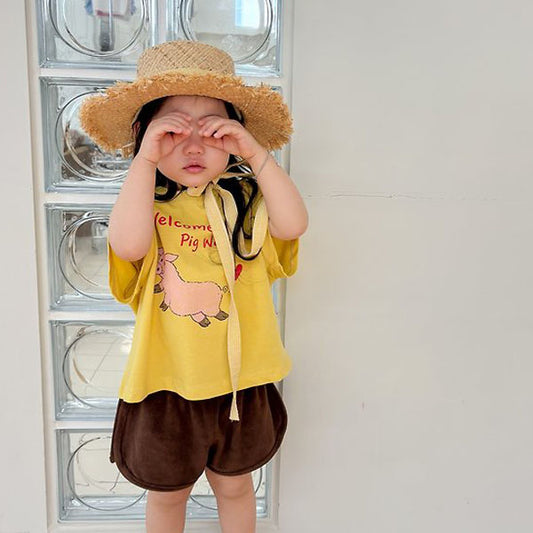 Yogurt Straw Hat Korean toddler accessory in red made in Korea