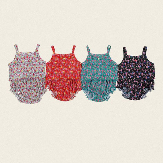 Flower Pleated Tank Top Bloomers Korean infant bloomer in black made in Korea
