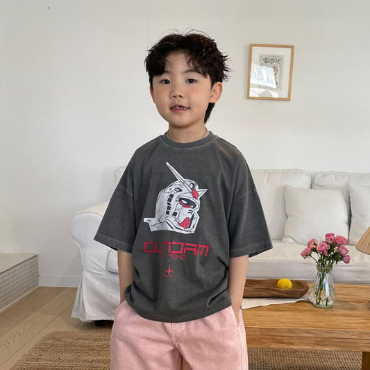 Gundam Pigment Tee Adult Korean kids t-shirt in mustard made in Korea