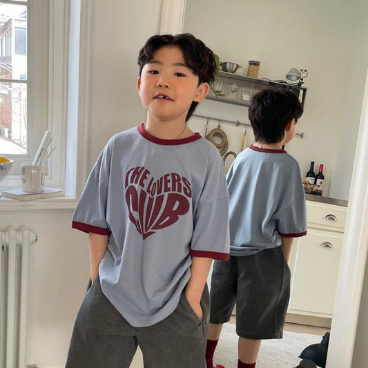 Typo Heart Ringer Tee Korean toddler t-shirt in sky blue made in Korea