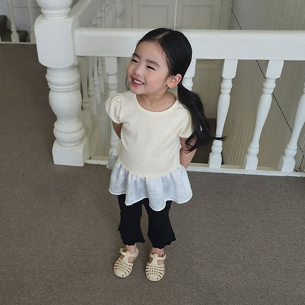 Satin Puff Tee Korean toddler t-shirt in light yellow made in Korea