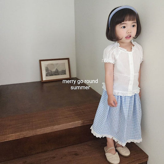 Check Long Skirt Korean toddler skirt in sky blue made in Korea