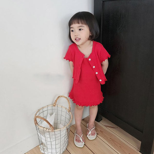 Ribbed Dress Set Korean toddler dress in light yellow made in Korea