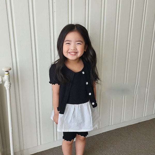 3-Piece Short Sleeve Cardigan Set Korean toddler sweater in black made in Korea