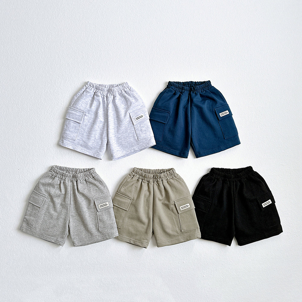 Label Cargo Shorts Korean toddler shorts in light heather made in Korea