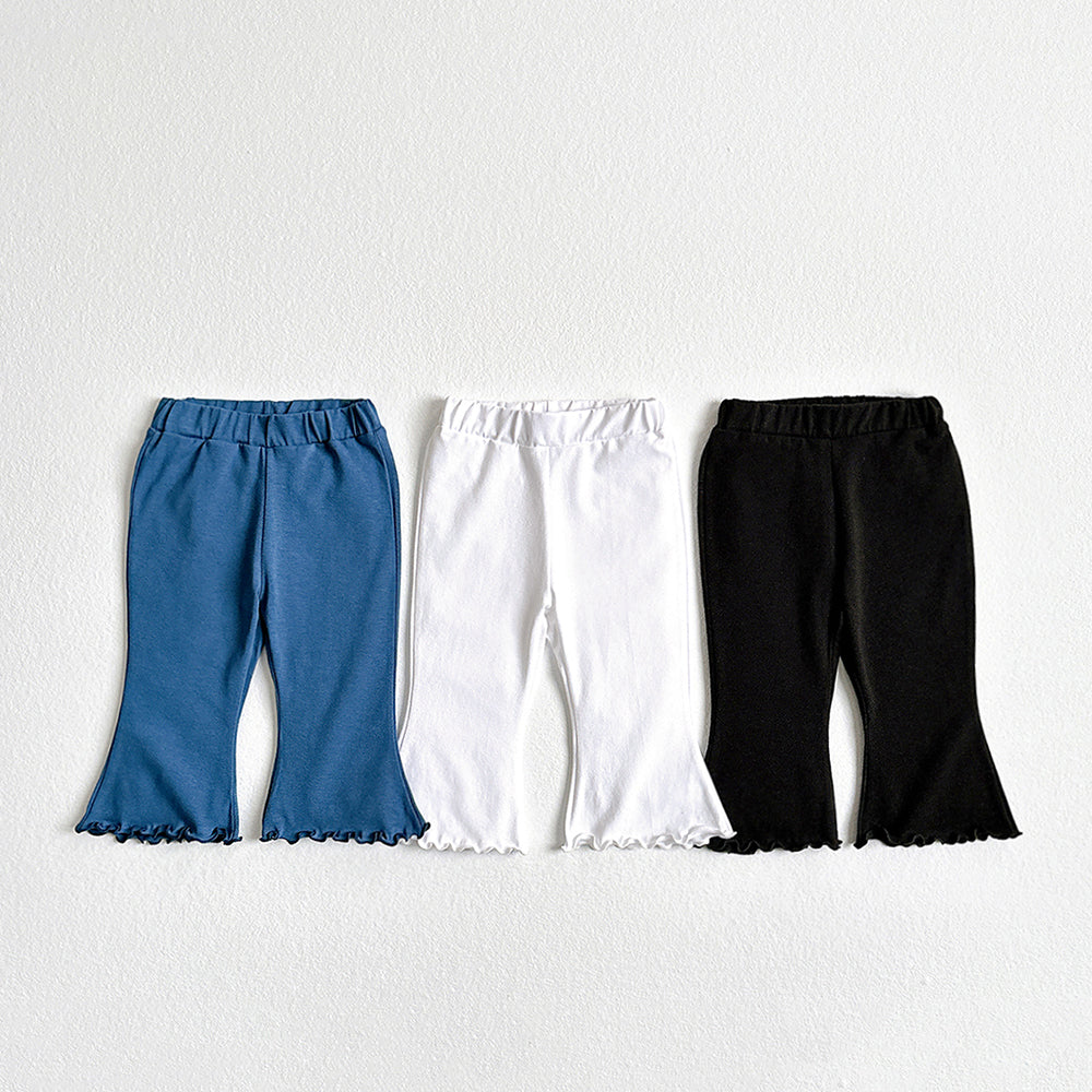 Stretch Lettuce-Edge 3/4-Length Pants Korean toddler pants in ivory made in Korea