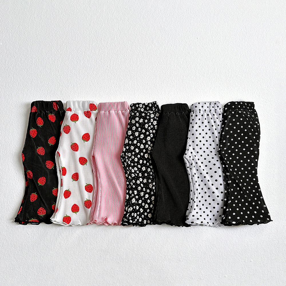 Color Pleated Flared 3/4-Length Pants Korean toddler pants in white polka dot made in Korea