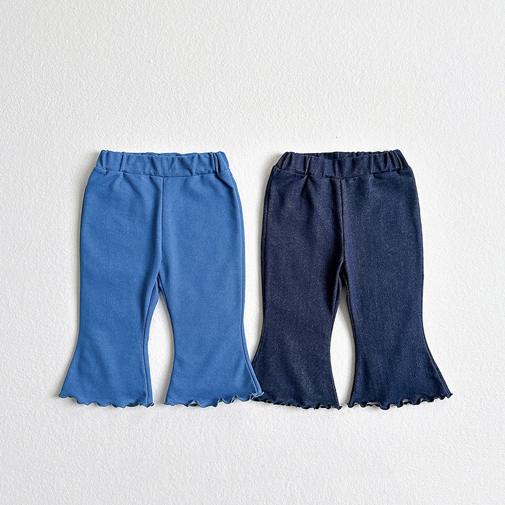 Summer Indigo Flared 3/4-Length Pants Korean toddler pants in light denim made in Korea