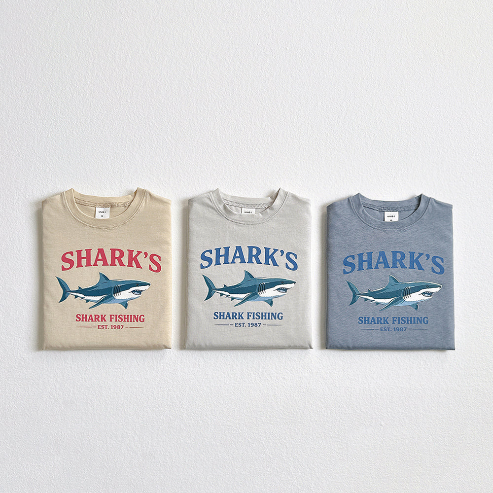 Shark Silket Short Sleeve Tee Korean toddler t-shirt in light beige made in Korea