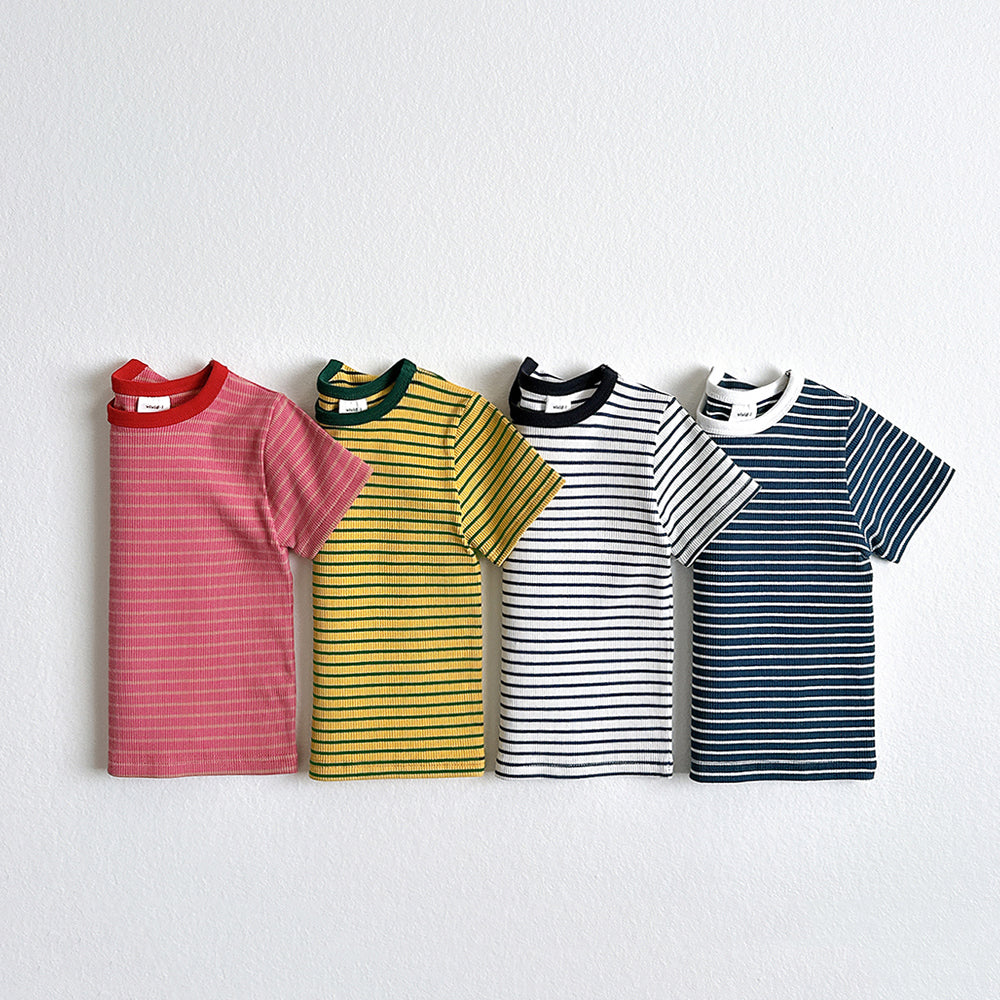 Stripe Ribbed Binding Tee Korean toddler t-shirt in yellow made in Korea
