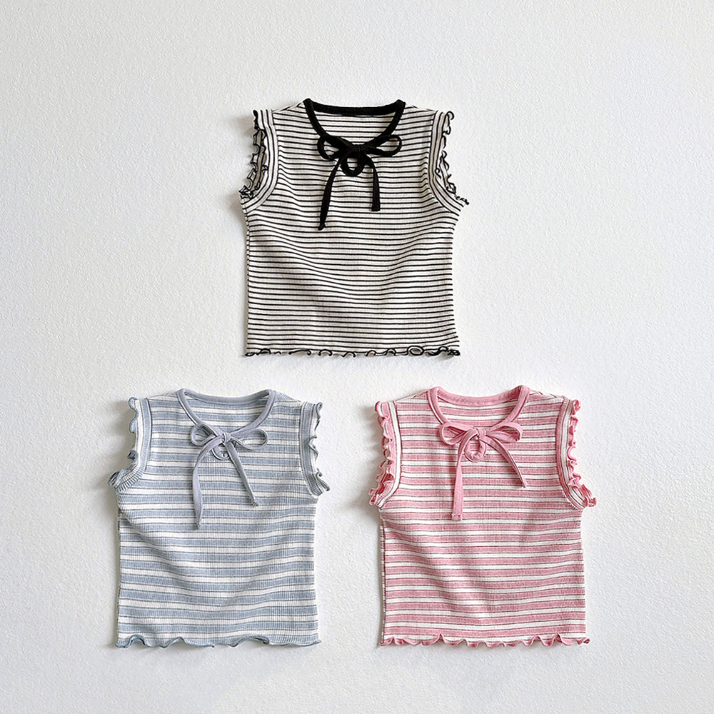 Ribbon Hole Stripe Tank Top Korean toddler tank top in pink made in Korea