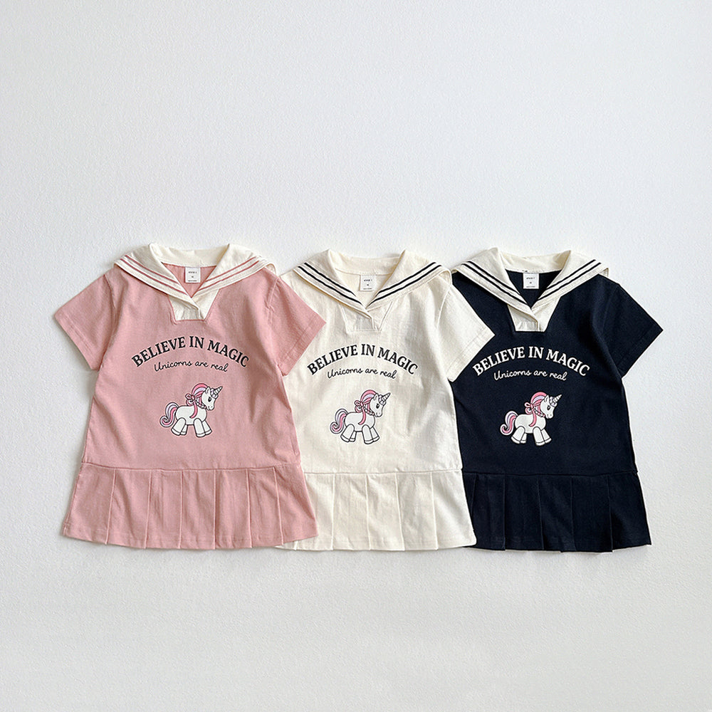Unicorn Sailor Dress Korean toddler dress in pink made in Korea