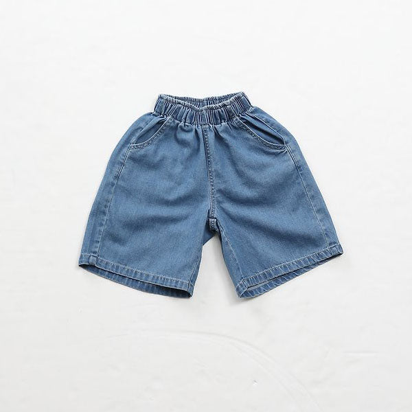 Basic Denim Bermuda Shorts Korean toddler shorts in blue denim made in Korea