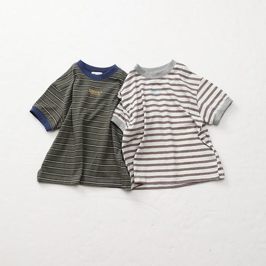 Essential Ringer Tee Korean toddler t-shirt in khaki stripe made in Korea