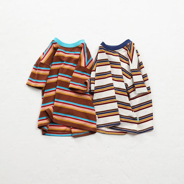Rainbow Tee Korean toddler t-shirt in ivory stripe made in Korea