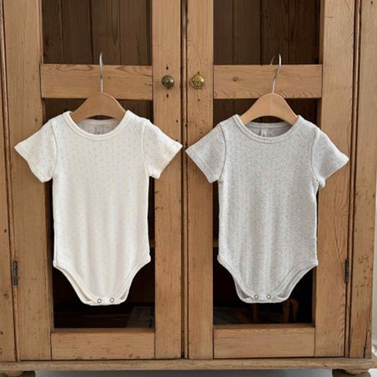 Vanilla Eyelet Short Sleeve Bodysuit Korean infant bodysuit in ivory made in Korea