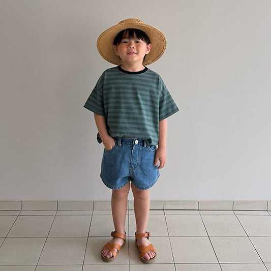 Adie Short Denim Korean toddler pants in indigo made in Korea