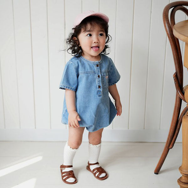 Joy Denim Bodysuit Korean infant bodysuit in denim made in Korea