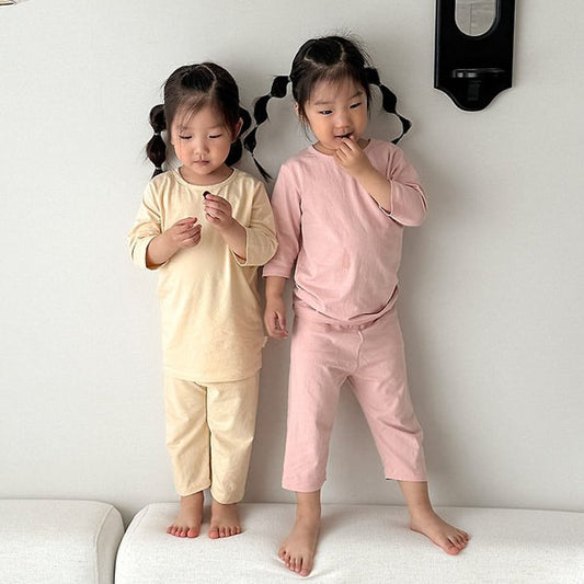 Plain 3/4-Length Loungewear Korean infant loungewear in warm beige made in Korea