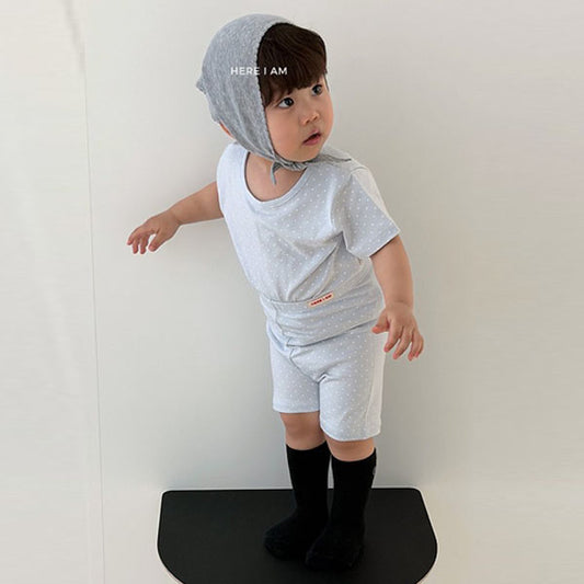Polka Dot Modal Loungewear Korean infant loungewear in sky made in Korea