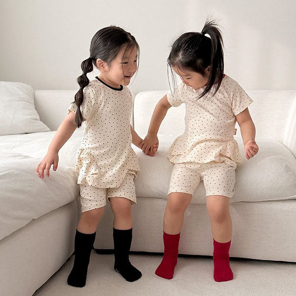 Heart Shirred Loungewear Korean infant loungewear in black made in Korea