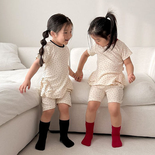 Heart Shirred Loungewear Korean infant loungewear in black made in Korea