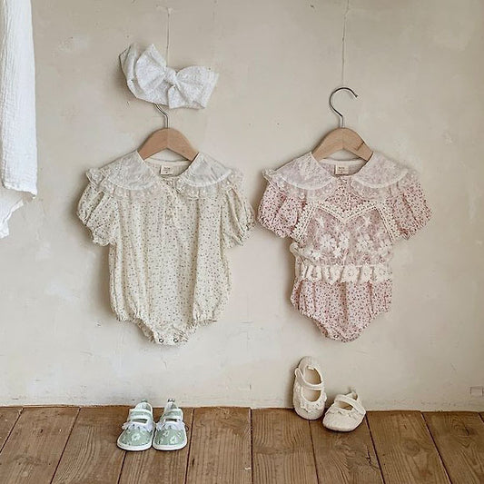 Esther Bodysuit Korean infant bodysuit in beige(floral color) made in Korea