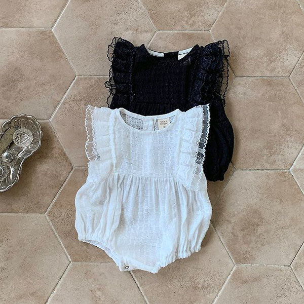 Penny Lace Bodysuit Korean infant bodysuit in white made in Korea