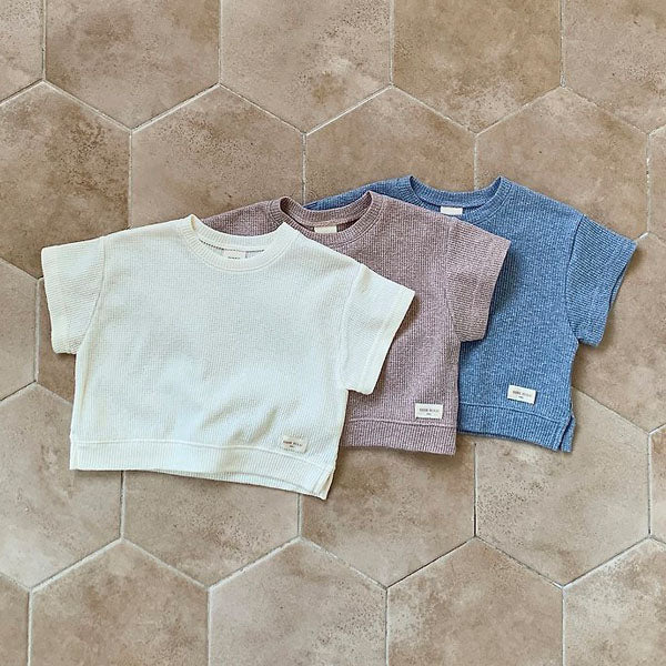 Rough Waffle Tee Korean infant t-shirt in cream made in Korea
