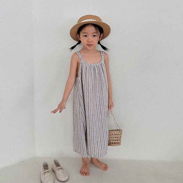 Two-Stripe Spaghetti Strap Dress - Adult Korean toddler dress in beige made in Korea
