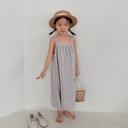 Two-Stripe Spaghetti Strap Dress - Adult Korean toddler dress in beige made in Korea
