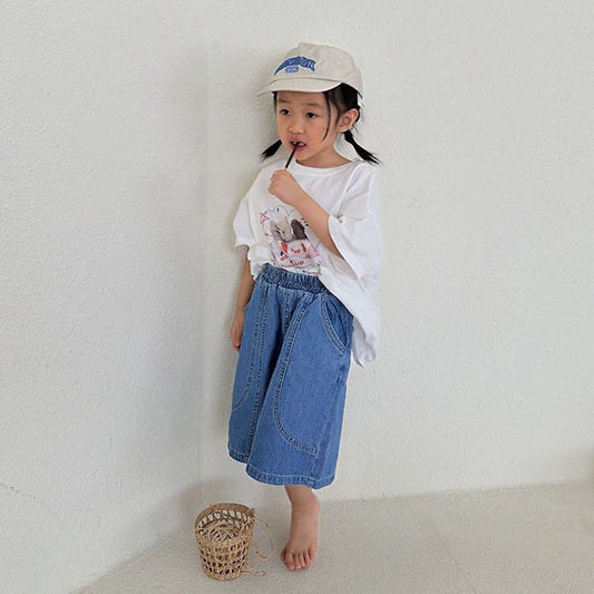 Two-Panel Bermuda Pants Korean toddler pants in light denim made in Korea