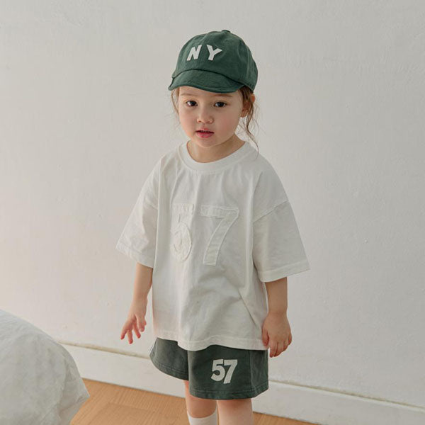 Number Patch Tee Korean toddler t-shirt in ivory made in Korea