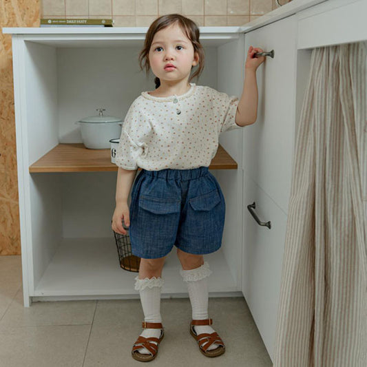 Pocket Denim Pants Korean toddler pants in medium blue made in Korea