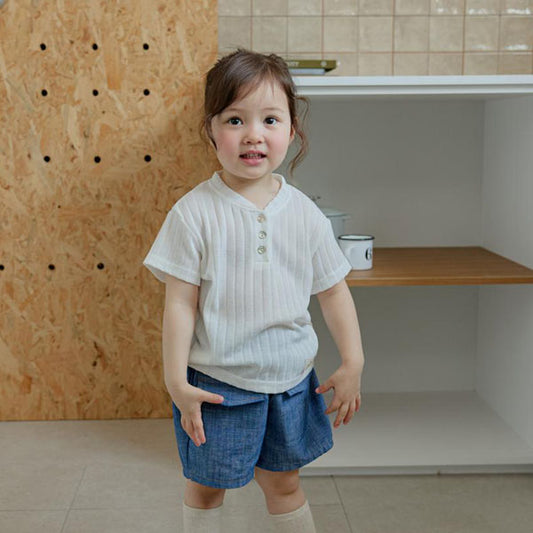 Ribbed Placket Tee Korean toddler t-shirt in ivory made in Korea