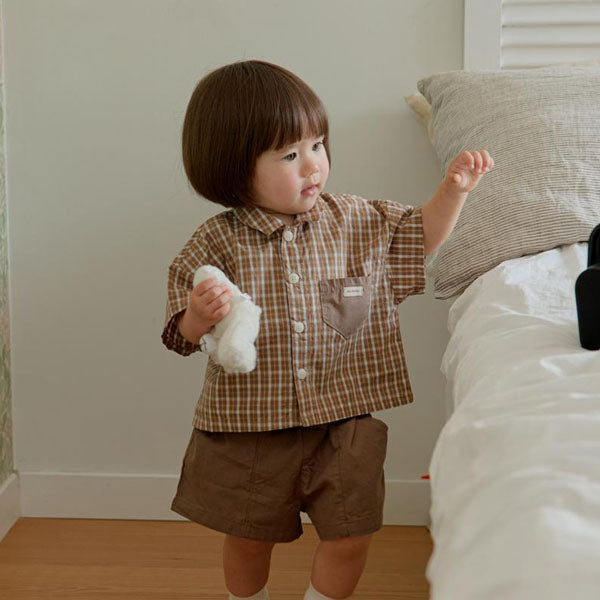 Summer Check Shirt Korean toddler shirt in brown made in Korea