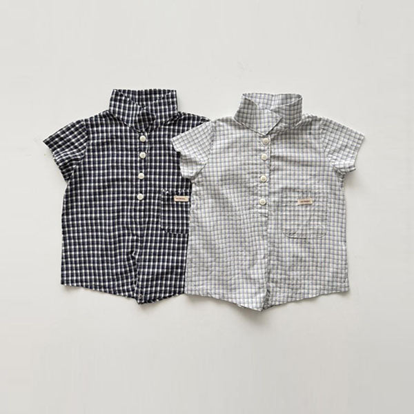 Bebe Check Bodysuit Korean infant bodysuit in navy made in Korea
