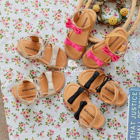 C106 Double Ribbon Korean infant shoes in black made in Korea