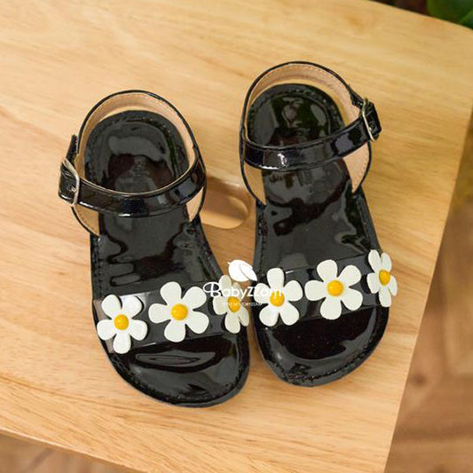 Y971 Flower Jelly Sandals Korean kids shoes in black made in Korea
