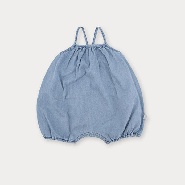 Bebe Denim Balloon Romper Korean infant romper in light denim made in Korea