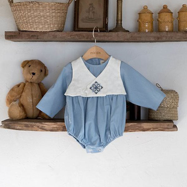 Ari Hanbok Bodysuit - Blue Korean infant bodysuit in blue made in Korea
