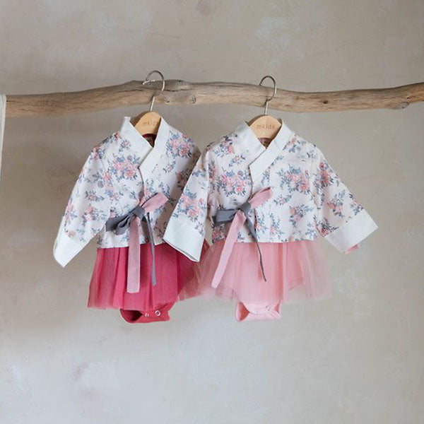 Watercolor Romper Set Korean infant romper in pink made in Korea
