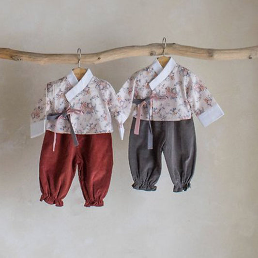 Watercolor Pants Set Korean infant set in gray made in Korea