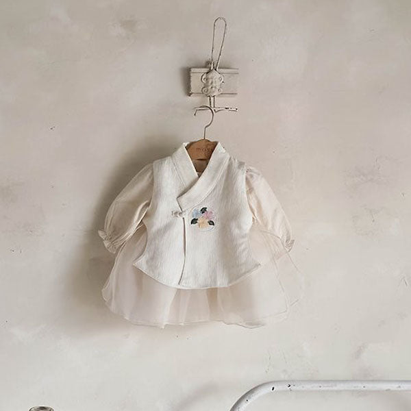 Ari Dress Set Korean infant dress in cream made in Korea