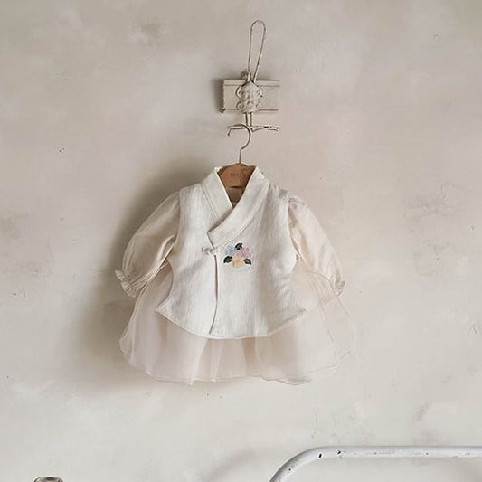 Ari Dress Set Korean infant dress in cream made in Korea