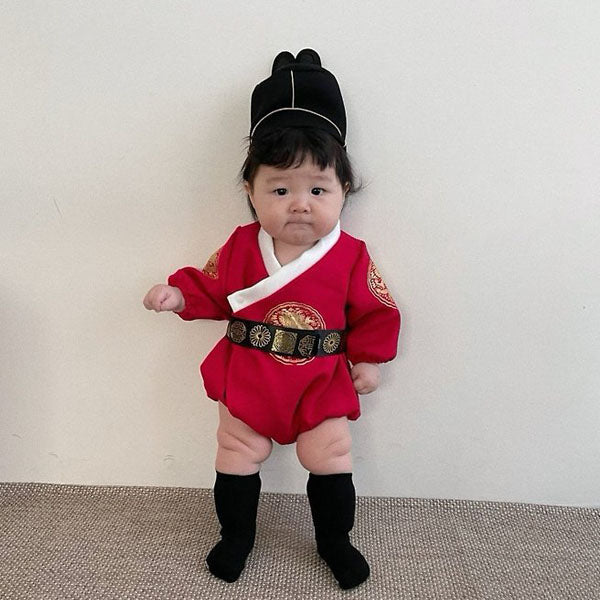 Crown Prince Hanbok Bodysuit Korean infant bodysuit in boys red made in Korea