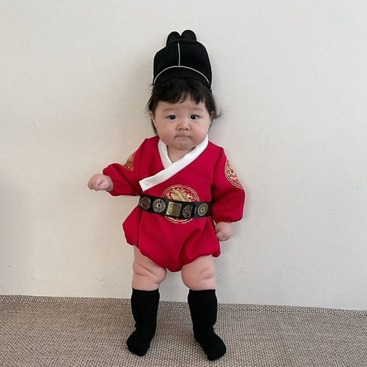 Crown Prince Hanbok Bodysuit Korean infant bodysuit in boys red made in Korea