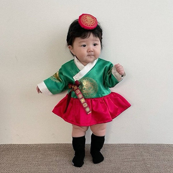 Queen Hanbok Bodysuit Korean infant bodysuit in ivory made in Korea