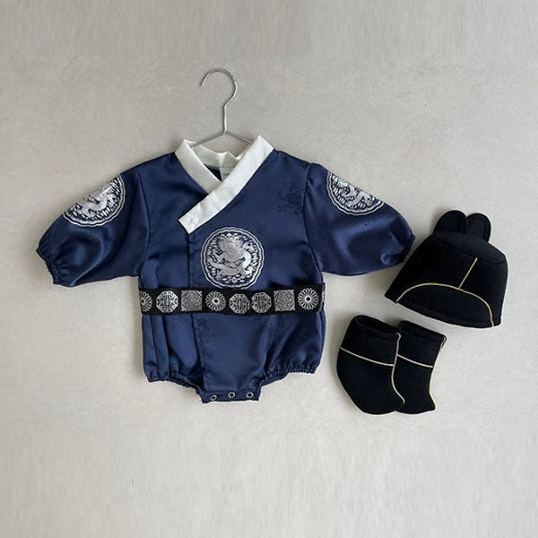 Crown Prince & Queen Hanbok Bodysuit - Boys Korean infant bodysuit in navy made in Korea