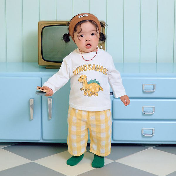Robot Dinosaur Top & Bottom Set Korean infant set in red made in Korea
